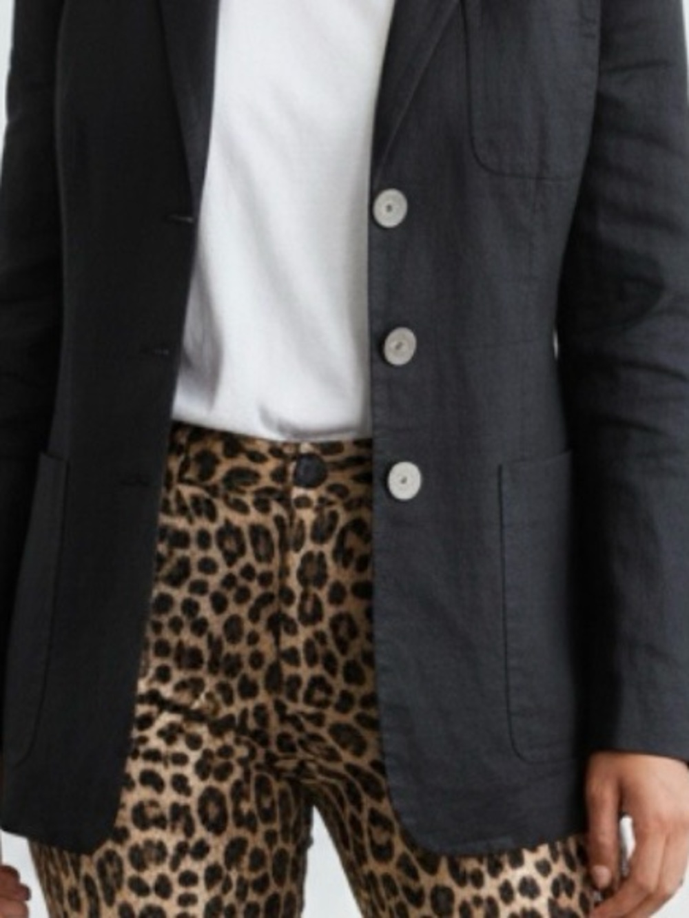 DKNY -100% LINEN BLACK Button-Front Blazer Jacket - Picture 6 of 7